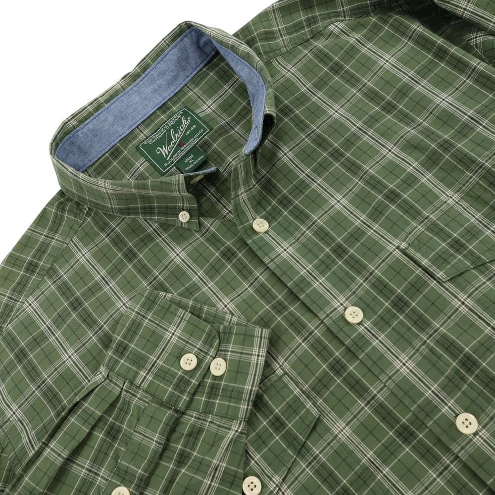 Woolrich Mens XL Green Plaid Long Sleeve Button Down Shirt Dual Pocket Outdoor